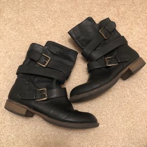 Crown vintage black strappy Moto boot